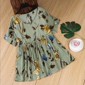 Plus Floral Print Smock Blouse